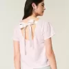 Easy Ribbon T-Shirt mit Blumengrafik und Bindeband am Rücken
