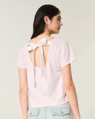 Easy Ribbon T-Shirt mit Blumengrafik und Bindeband am Rücken