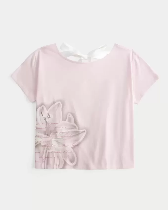 Easy Ribbon T-Shirt mit Blumengrafik und Bindeband am Rücken