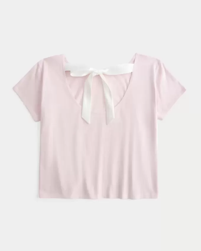 Easy Ribbon T-Shirt mit Blumengrafik und Bindeband am Rücken