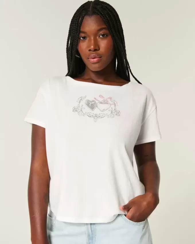 Easy Ribbon T-Shirt mit Herz-Grafik und Bindeband Easy Ribbon T-Shirt mit Herz-Grafik und Bindeband