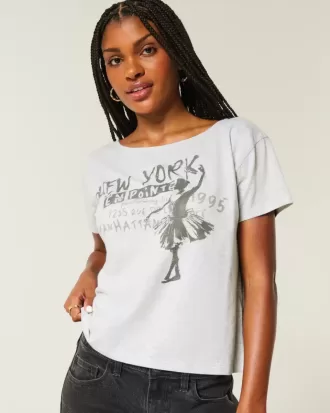 Easy Ribbon Tie-Back T-Shirt mit New York-Grafik