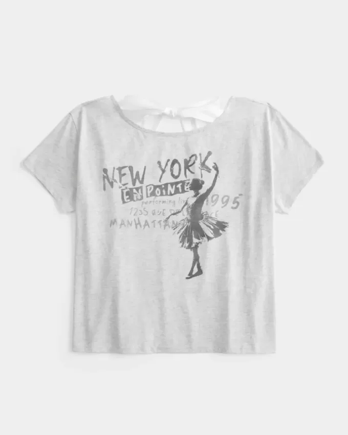 Easy Ribbon Tie-Back T-Shirt mit New York-Grafik Easy Ribbon Tie-Back T-Shirt mit New York-Grafik