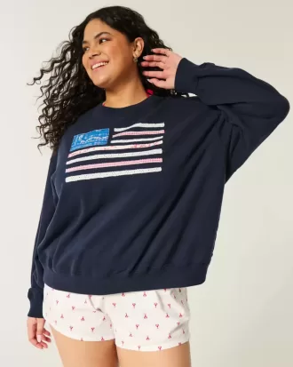Easy Rundhals-Sweatshirt mit amerikanischer Flaggengrafik