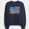 Easy Rundhals-Sweatshirt mit amerikanischer Flaggengrafik Easy Rundhals-Sweatshirt mit amerikanischer Flaggengrafik