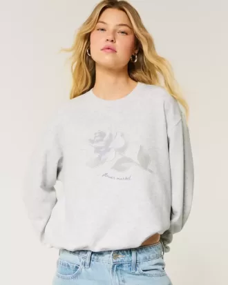 Easy Sweatshirt mit Rundhalsausschnitt und Blumengrafik