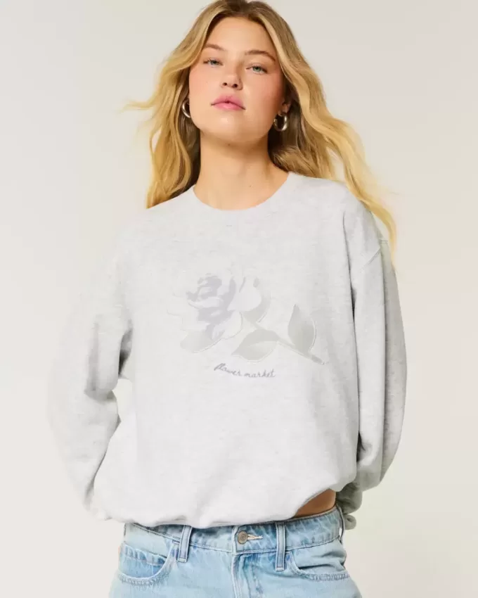 Easy Sweatshirt mit Rundhalsausschnitt und Blumengrafik Easy Sweatshirt mit Rundhalsausschnitt und Blumengrafik