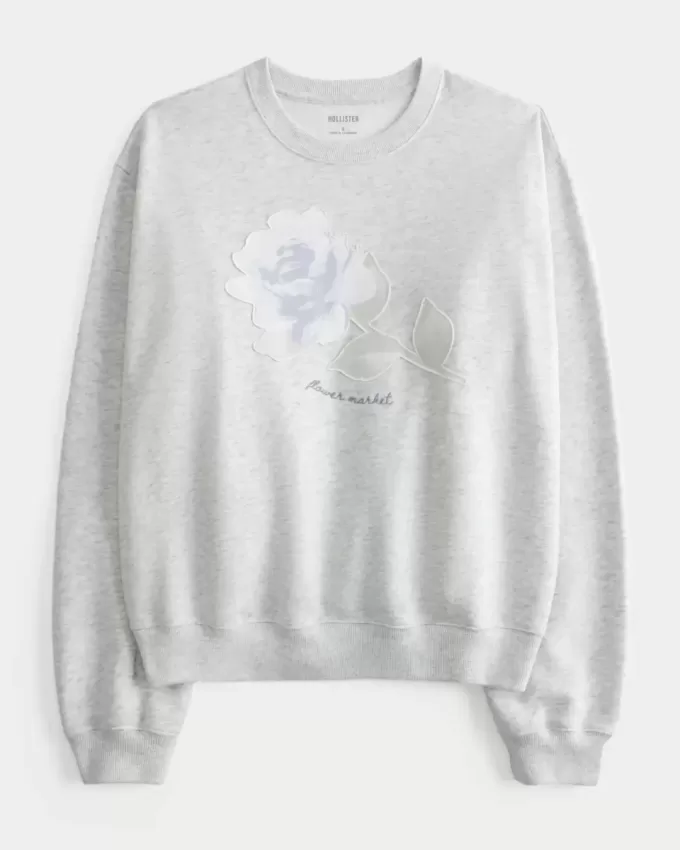 Easy Sweatshirt mit Rundhalsausschnitt und Blumengrafik Easy Sweatshirt mit Rundhalsausschnitt und Blumengrafik