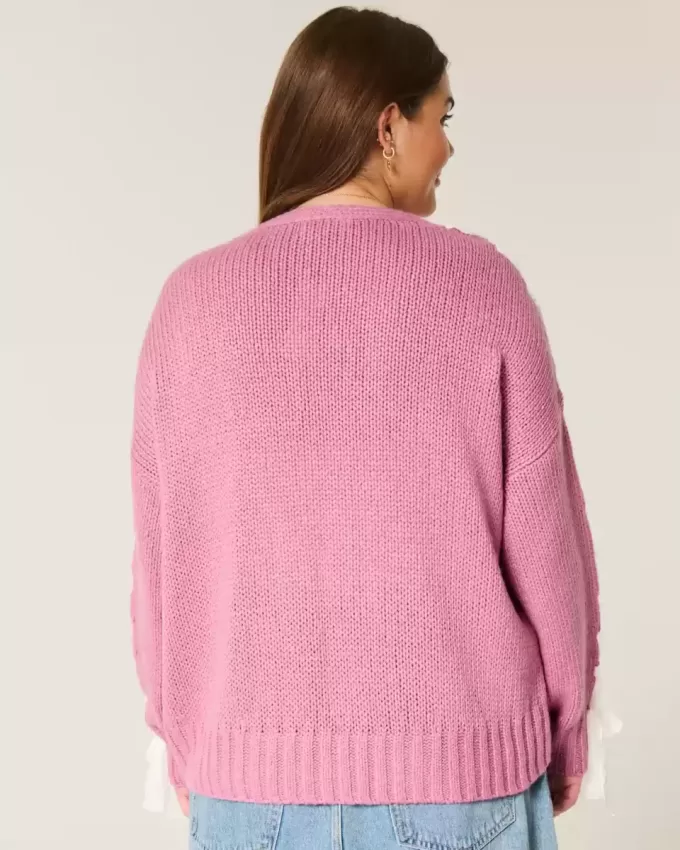 Einfacher Cardigan mit Spitzenärmeln und ohne Verschluss