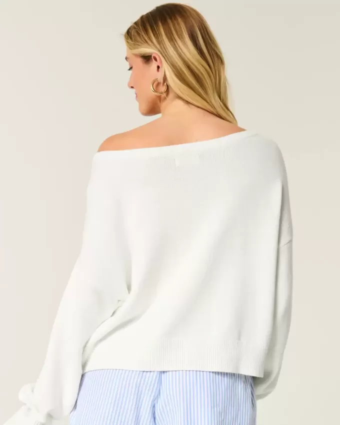 Einfacher schulterfreier Pullover mit Fischgrafik Einfacher schulterfreier Pullover mit Fischgrafik