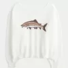 Einfacher schulterfreier Pullover mit Fischgrafik Einfacher schulterfreier Pullover mit Fischgrafik