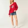 Einfacher schulterfreier Pullover mit Herzflaggen-Grafik Einfacher schulterfreier Pullover mit Herzflaggen-Grafik