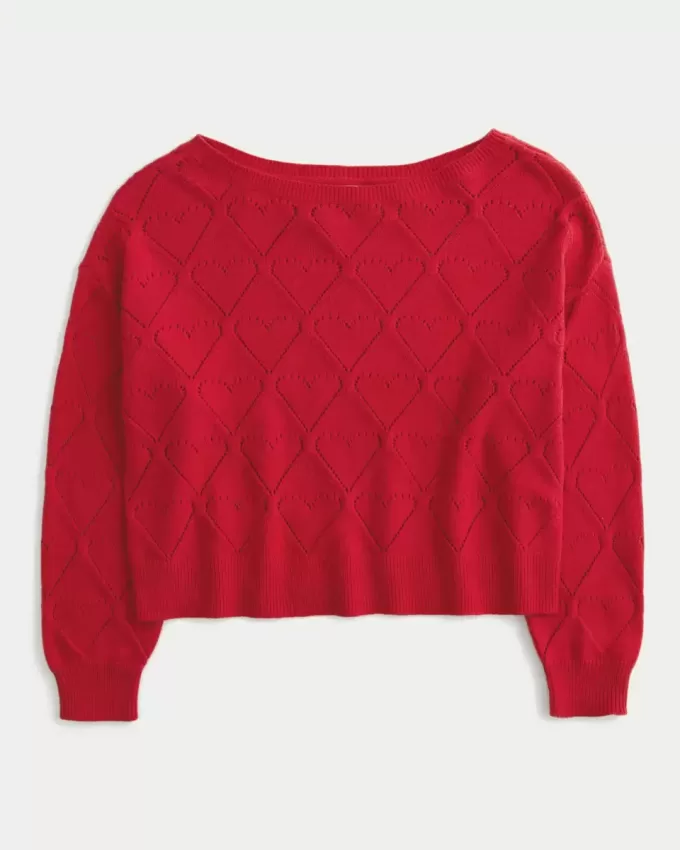 Einfacher schulterfreier Pullover mit Herzmuster Einfacher schulterfreier Pullover mit Herzmuster