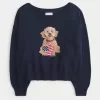 Einfacher schulterfreier Pullover mit Hundegrafik Einfacher schulterfreier Pullover mit Hundegrafik
