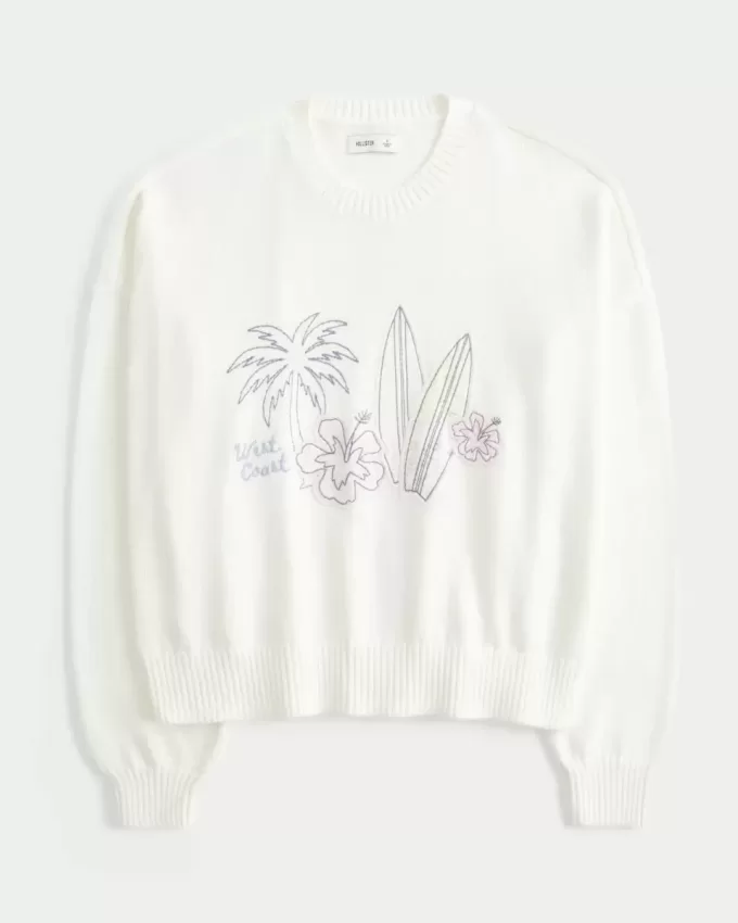 Einfacher West Coast Beach Graphic Crew Sweater