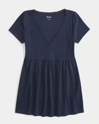 Einfaches Babydoll-Oberteil mit kurzen Ärmeln und Spitzenbesatz
