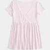 Einfaches Babydoll-Oberteil mit kurzen Ärmeln und Spitzenbesatz