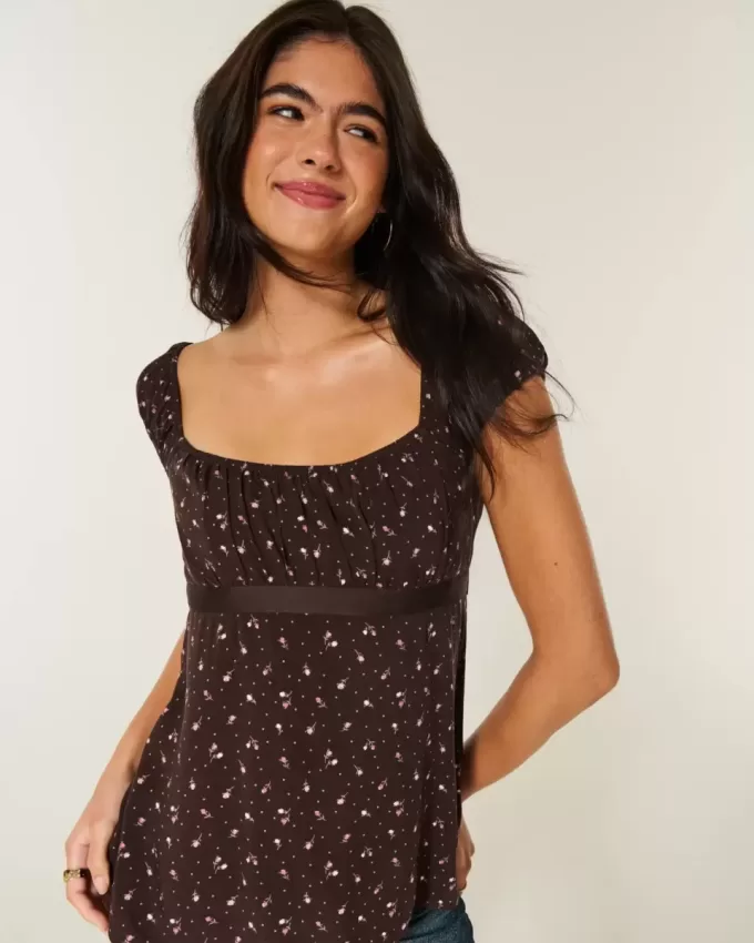 Einfaches Babydoll-Top aus Satin zum Binden Einfaches Babydoll-Top aus Satin zum Binden