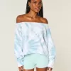 Einfaches, doppeltes, schulterfreies Sweatshirt mit Batikmuster