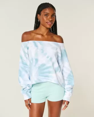 Einfaches, doppeltes, schulterfreies Sweatshirt mit Batikmuster