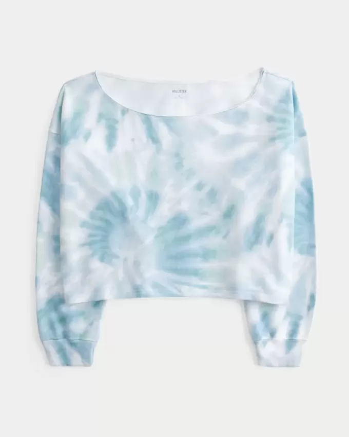 Einfaches, doppeltes, schulterfreies Sweatshirt mit Batikmuster