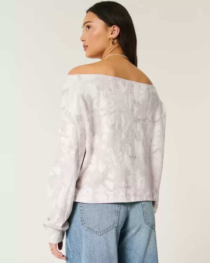 Einfaches, doppeltes, schulterfreies Sweatshirt mit Camouflage-Muster Einfaches, doppeltes, schulterfreies Sweatshirt mit Camouflage-Muster