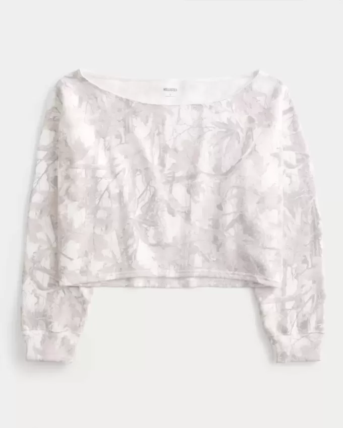 Einfaches, doppeltes, schulterfreies Sweatshirt mit Camouflage-Muster Einfaches, doppeltes, schulterfreies Sweatshirt mit Camouflage-Muster