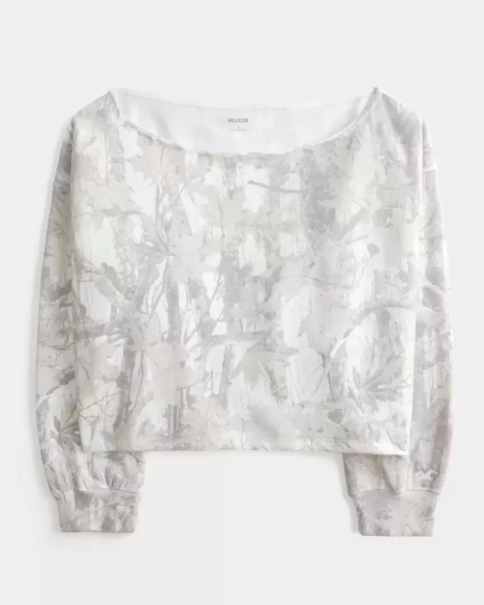 Einfaches, doppeltes, schulterfreies Sweatshirt mit Camouflage-Muster Einfaches, doppeltes, schulterfreies Sweatshirt mit Camouflage-Muster