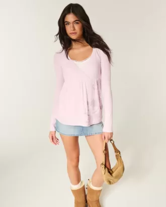 Einfaches langärmliges Babydoll-Oberteil mit Blumenmuster