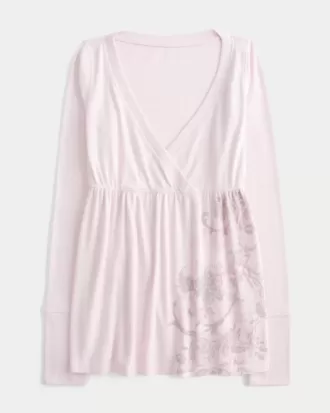 Einfaches langärmliges Babydoll-Oberteil mit Blumenmuster