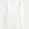 Einfaches langärmliges Babydoll-Oberteil mit Schmetterlingsmuster Einfaches langärmliges Babydoll-Oberteil mit Schmetterlingsmuster