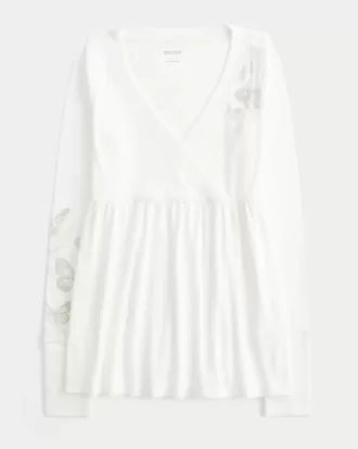 Einfaches langärmliges Babydoll-Oberteil mit Schmetterlingsmuster