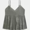 Einfaches Neckholder-Babydoll-Camisole im Nadelspitzen-Stil