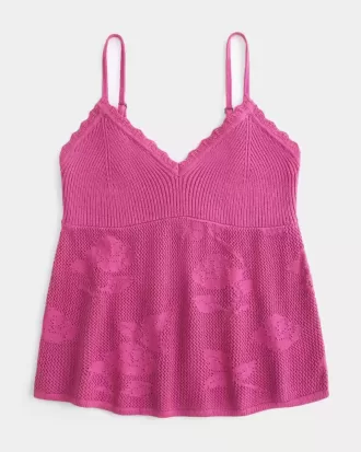 Einfaches Neckholder-Babydoll-Camisole im Nadelspitzen-Stil
