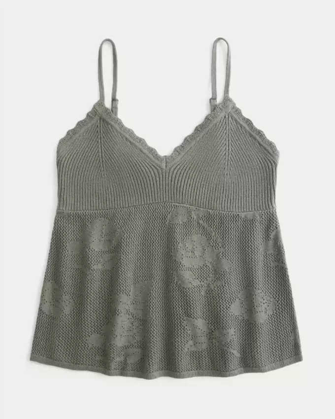 Einfaches Neckholder-Babydoll-Camisole im Nadelspitzen-Stil