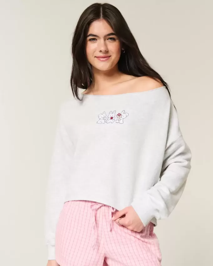 Einfaches, schulterfreies Sweatshirt mit doppelter Grafik Einfaches, schulterfreies Sweatshirt mit doppelter Grafik