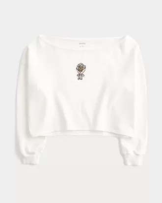 Einfaches, schulterfreies Sweatshirt mit doppelter Grafik