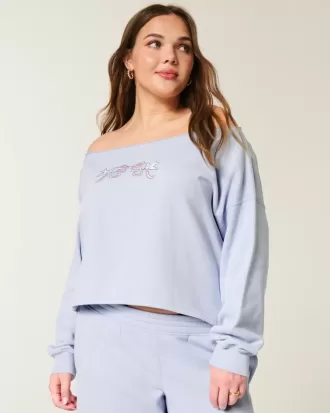 Einfaches, schulterfreies Sweatshirt mit doppelter Grafik