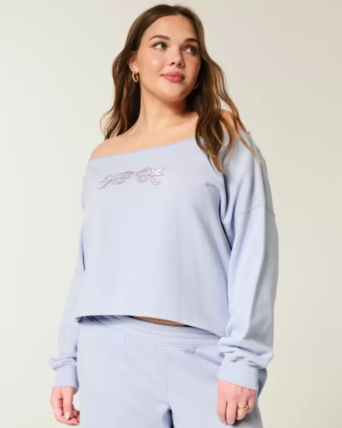 Einfaches, schulterfreies Sweatshirt mit doppelter Grafik Einfaches, schulterfreies Sweatshirt mit doppelter Grafik