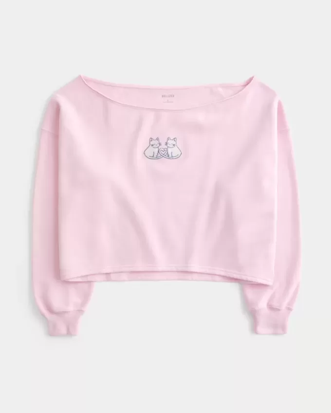 Einfaches, schulterfreies Sweatshirt mit doppelter Grafik Einfaches, schulterfreies Sweatshirt mit doppelter Grafik