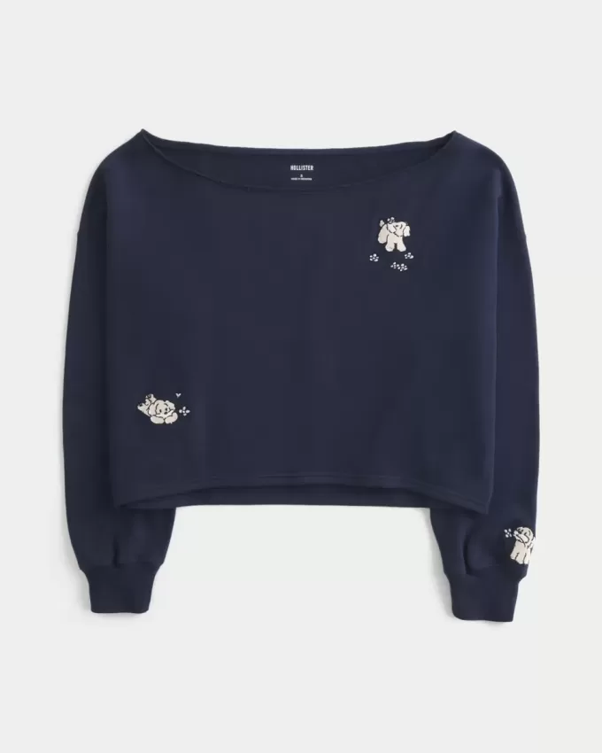 Einfaches, schulterfreies Sweatshirt mit doppelter Grafik Einfaches, schulterfreies Sweatshirt mit doppelter Grafik