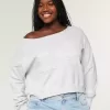 Einfaches, schulterfreies Sweatshirt mit Zahlengrafik