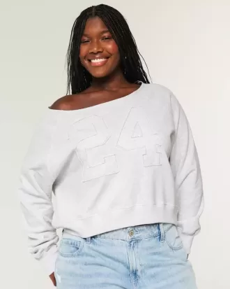 Einfaches, schulterfreies Sweatshirt mit Zahlengrafik