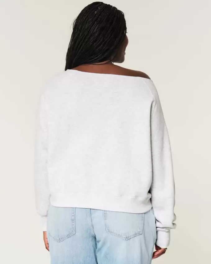 Einfaches, schulterfreies Sweatshirt mit Zahlengrafik
