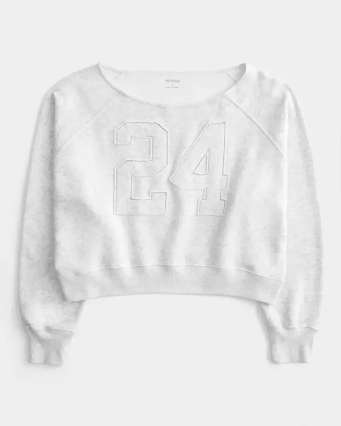 Einfaches, schulterfreies Sweatshirt mit Zahlengrafik