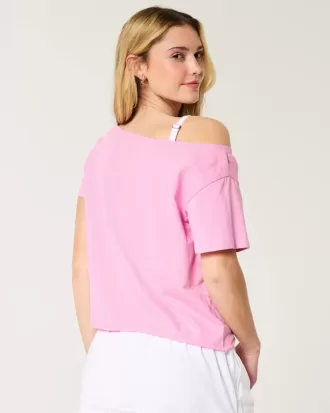 Einfaches schulterfreies T-Shirt mit Snoopy-Grafik