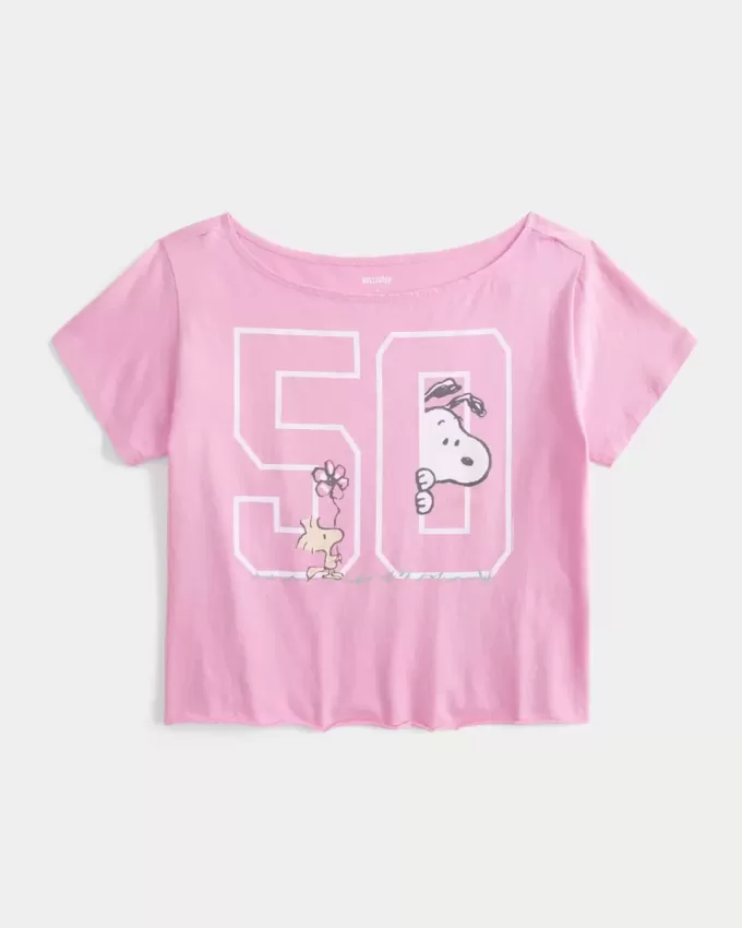 Einfaches schulterfreies T-Shirt mit Snoopy-Grafik Einfaches schulterfreies T-Shirt mit Snoopy-Grafik