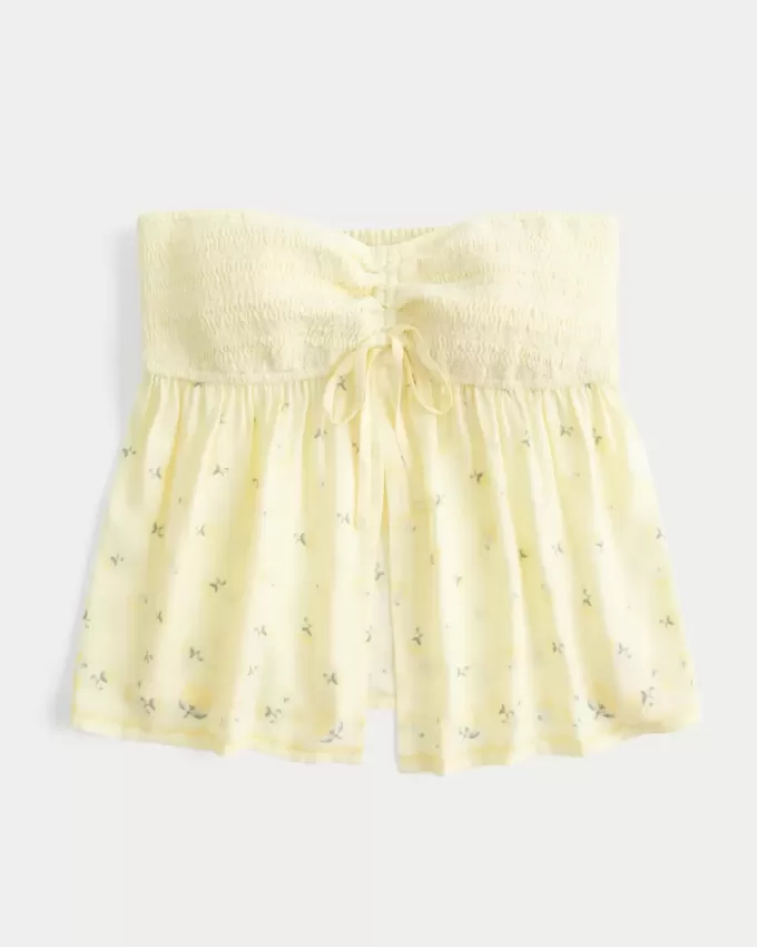 Einfaches trägerloses Babydoll-Oberteil mit gesmokter Brust Einfaches trägerloses Babydoll-Oberteil mit gesmokter Brust