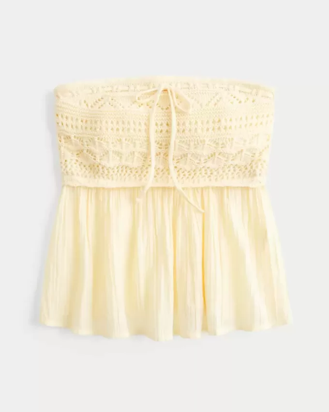 Einfaches trägerloses Babydoll-Top aus Häkelmischung Einfaches trägerloses Babydoll-Top aus Häkelmischung