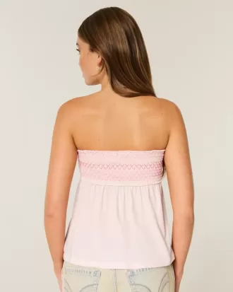 Einfaches trägerloses gesmoktes Babydoll-Top